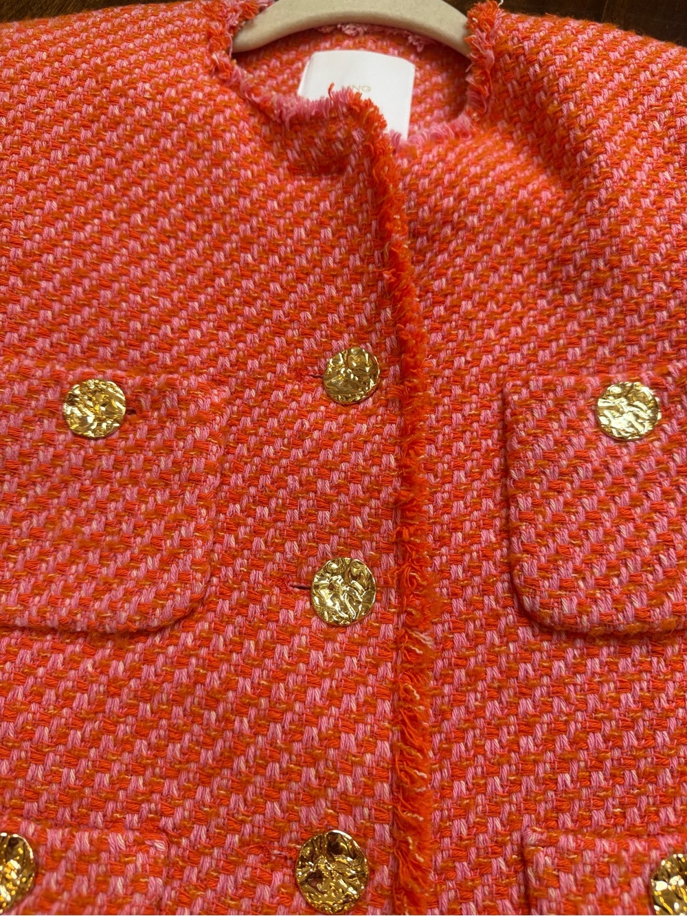 Mango Coral-Orange Tweed Pocket Blazer. Excellent condition XS - Picture 3 of 5